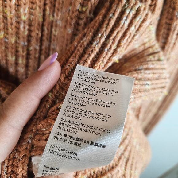 Free People Chunky Cowl Neck Sweater XS Marled Terracotta Brown Oversized - Picture 8 of 8